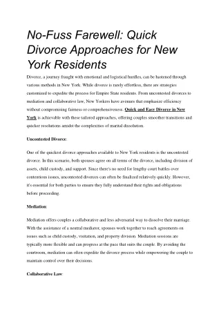 Quick and Easy Divorce in New York