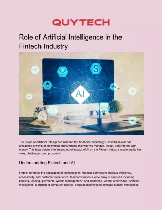 Role of Artificial Intelligence in the Fintech Industry