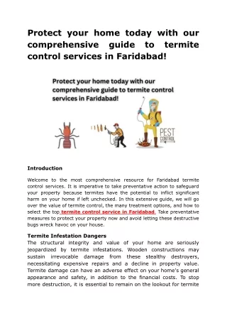 Protect your home today with our comprehensive guide to termite control services in Faridabad
