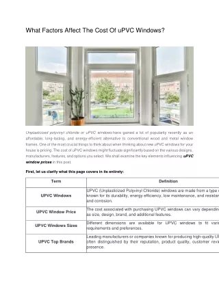 What Factors Affect The Cost Of uPVC Windows