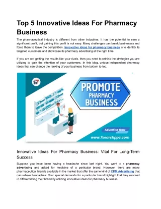 Top 5 Innovative Ideas For Pharmacy Business