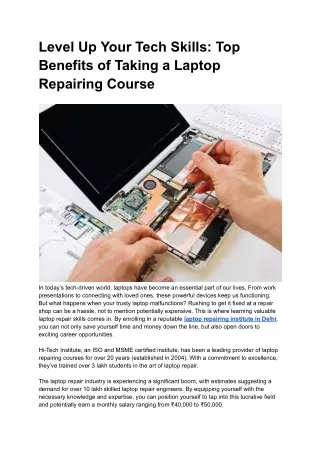 Level Up Your Tech Skills: Top Benefits of Taking a Laptop Repairing Course