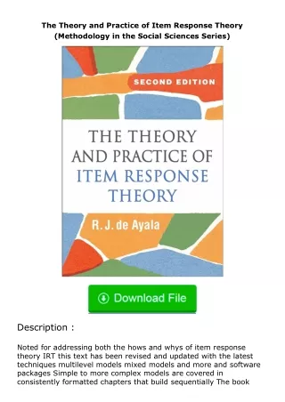 free read (✔️pdf❤️) The Theory and Practice of Item Response Theory (Methodolo