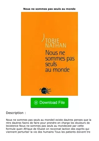 Download⚡(PDF)❤ Nous ne sommes pas seuls au monde