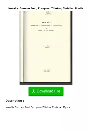 ❤PDF⚡ Novalis: German Poet, European Thinker, Christian Mystic