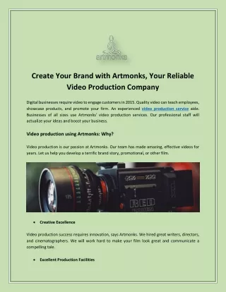 Create Your Brand with Artmonks, Your Reliable Video Production Company