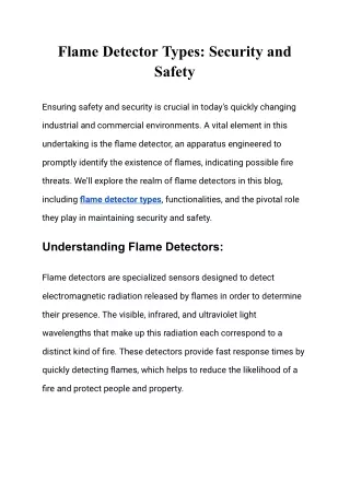 Flame Detector Types: Security and Safety
