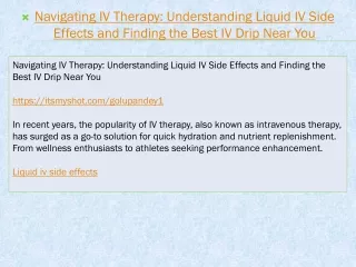 Navigating IV Therapy Understanding Liquid IV Side Effects and Finding the Best IV Drip Near You