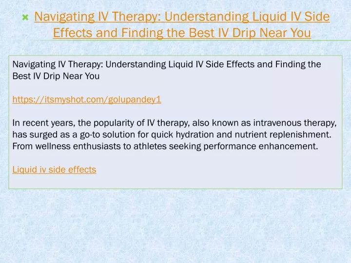 navigating iv therapy understanding liquid iv side effects and finding the best iv drip near you