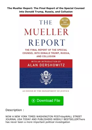 Download⚡PDF❤ The Mueller Report: The Final Report of the Special Counsel into