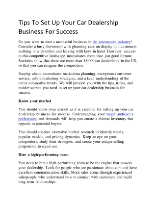 tips to set up your car dealership business for success