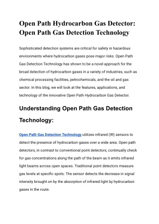 Open Path Hydrocarbon Gas Detector_ Open Path Gas Detection Technology
