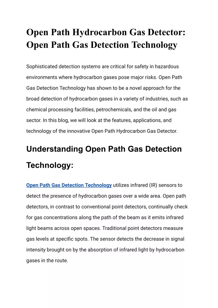 open path hydrocarbon gas detector open path