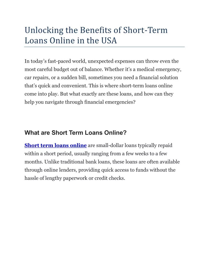 unlocking the benefits of short term loans online