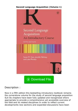 read ❤️(✔️pdf✔️) Second Language Acquisition (Volume 1)