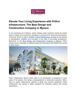 Elevate Your Living Experience with Prithvi Infrastructure_ The Best Design and Construction Company in Mysore