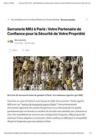 Serrurerie MRJ à Paris : Votre Partenaire de Confiance pour la Sécurité de Votre