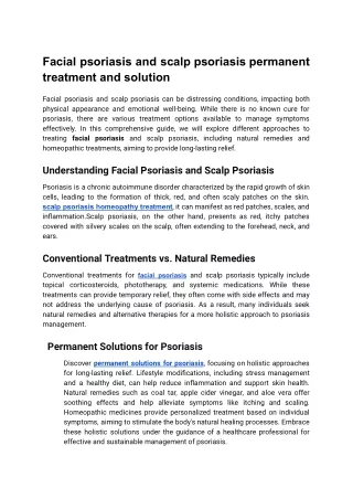 Facial psoriasis and scalp psoriasis permanent treatment and solution