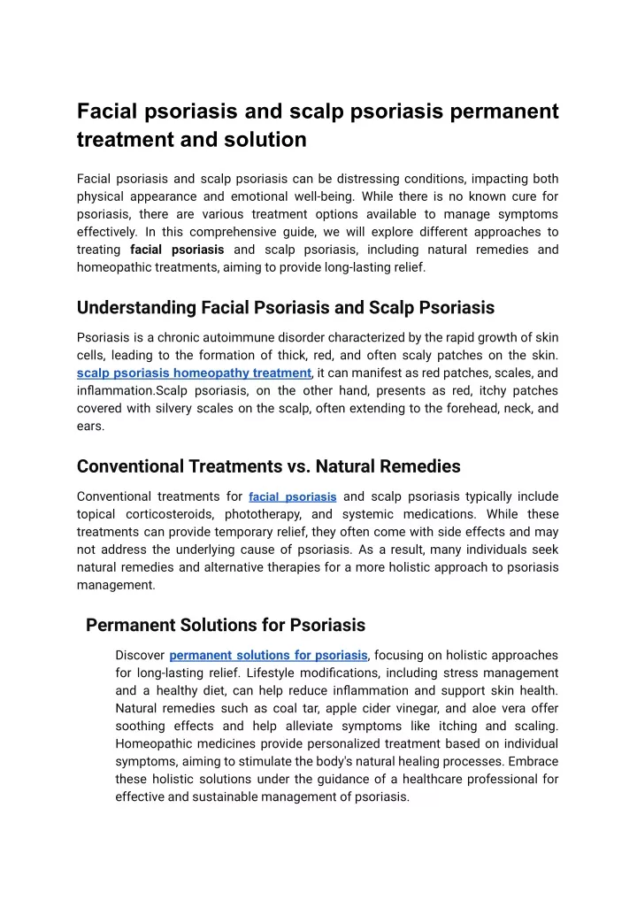 facial psoriasis and scalp psoriasis permanent