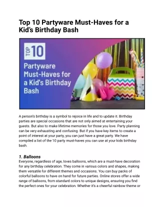 Top 10 Partyware Must-Haves for a Kid’s Birthday Bash