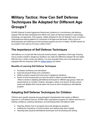 Military Tactics: How Can Self Defense Techniques Be Adapted for Different Age G