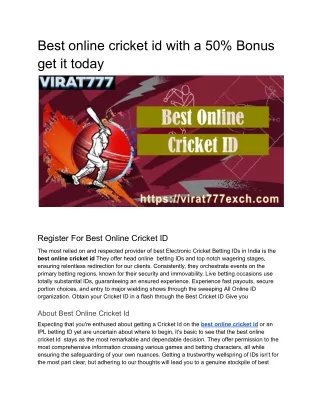 Best online cricket id with a 50% Bonus get it today