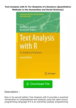 full✔download️⚡(pdf) Text Analysis with R: For Students of Literature (Quantit