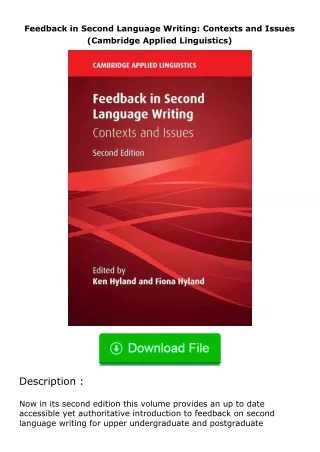 free read (✔️pdf❤️) Feedback in Second Language Writing: Contexts and Issues (
