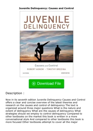 (❤️pdf)full✔download Juvenile Delinquency: Causes and Control