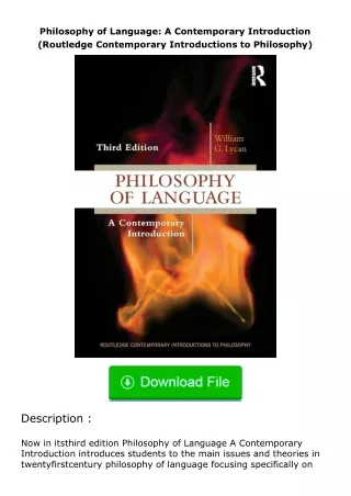 Download⚡PDF❤ Philosophy of Language: A Contemporary Introduction (Routledge C