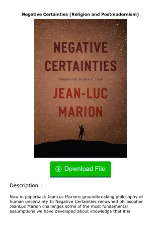 download⚡️ free (✔️pdf✔️) Negative Certainties (Religion and Postmodernism)