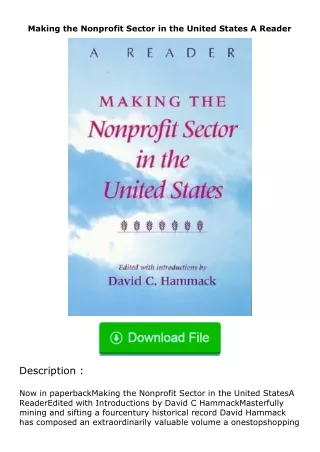 ❤️get (⚡️pdf⚡️) download Making the Nonprofit Sector in the United States A Re