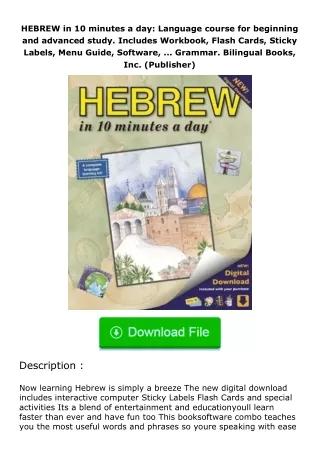 read ❤️(✔️pdf✔️) HEBREW in 10 minutes a day: Language course for beginning and