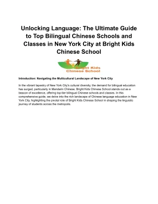 Unlocking Language: The Ultimate Guide to Top Bilingual Chinese Schools and Clas
