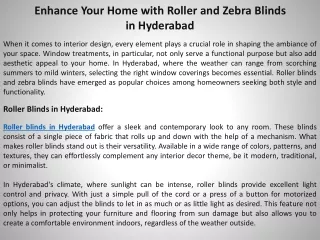 Enhance Your Home with Roller and Zebra Blinds in Hyderabad