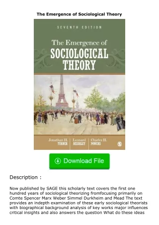 pdf❤(download)⚡ The Emergence of Sociological Theory