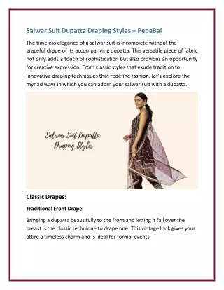 Salwar Suit Dupatta Draping Styles – PepaBai