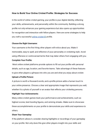 How to Build Your Online Cricket Profile: Strategies for Success
