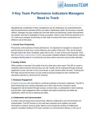 5 Key Team Performance Indicators Managers Need to Track