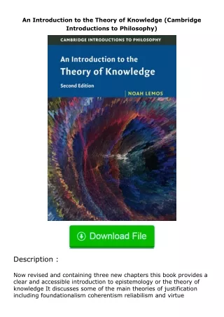 Download⚡PDF❤ An Introduction to the Theory of Knowledge (Cambridge Introducti