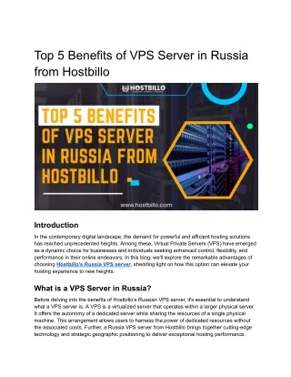 Top 5 Benefits of VPS Server in Russia from Hostbillo