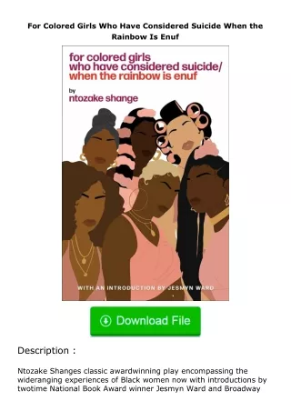 full✔download️⚡(pdf) For Colored Girls Who Have Considered Suicide When the Ra