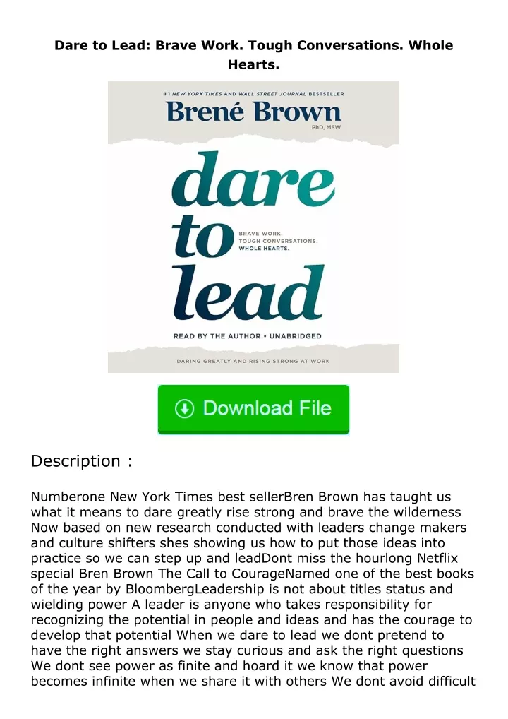 Ppt ️read ️online Dare To Lead Brave Work Tough Conversations Whole Hearts Powerpoint