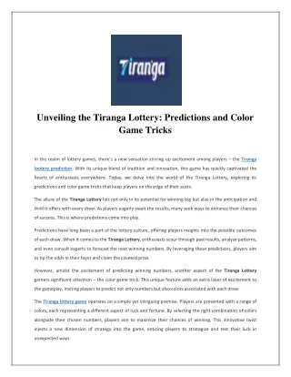 Tiranga Lottery Game Online in India