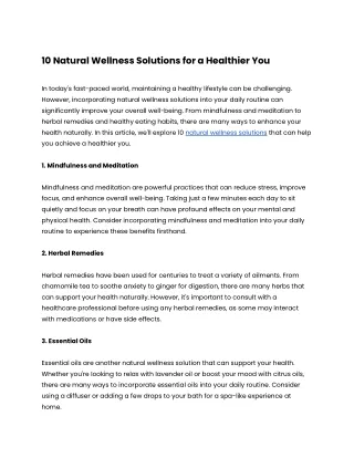 10 Natural Wellness Solutions for a Healthier You