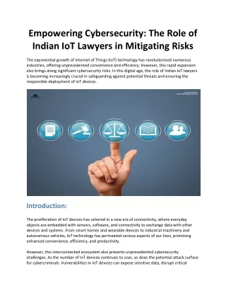 Empowering Cybersecurity: The Role of Indian IoT Lawyers in Mitigating Risks