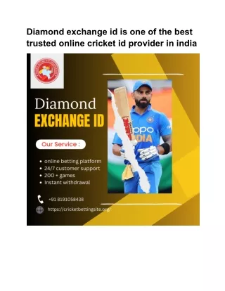 Diamond exchange id is one of the best trusted online cricket id provider in india