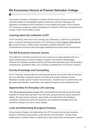 BA Economics Honors at Premier Dehradun College