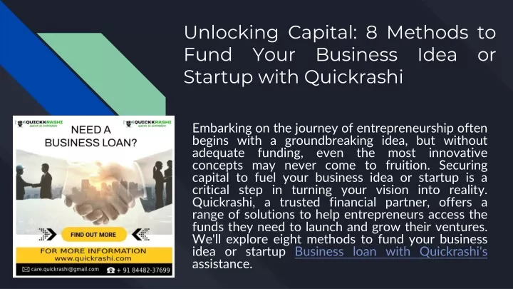 unlocking capital 8 methods to fund your business idea or startup with quickrashi