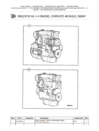 JCB 4C444 (Centremount AA AB Engine) BACKOHE LOADER Parts Catalogue Manual (Serial Number 00460001-00499999)